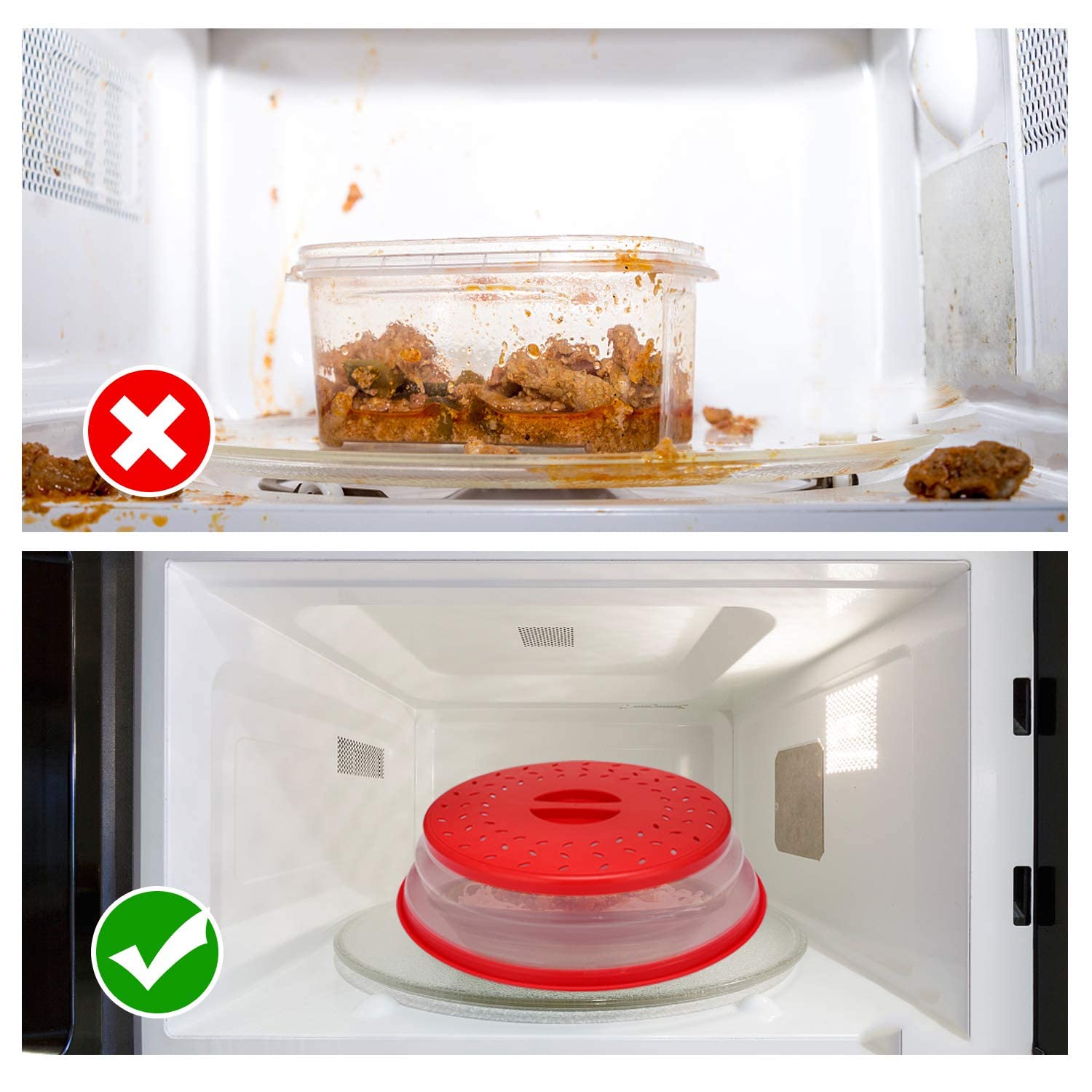 HASTHIP 10.5 inch Microwave Plate Cover, Collapsible Food Plate Lid with Top Steam Vent and Gripper, Strainer for Fruit, Microwave Lid Food Splatter Cover, BPA Free, Microwave Safe Material (Red) HASTHIP 10.5 inch Microwave Plate Cover, Collapsible Food Plate Lid with Top Steam Vent and Gripper, Strainer for Fruit, Microwave Lid Food Splatter Cover, BPA Free, Microwave Safe Material (Red)